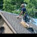 Roofing Contractors Replacing Damaged Roofs After a Hail Storm Stock ...